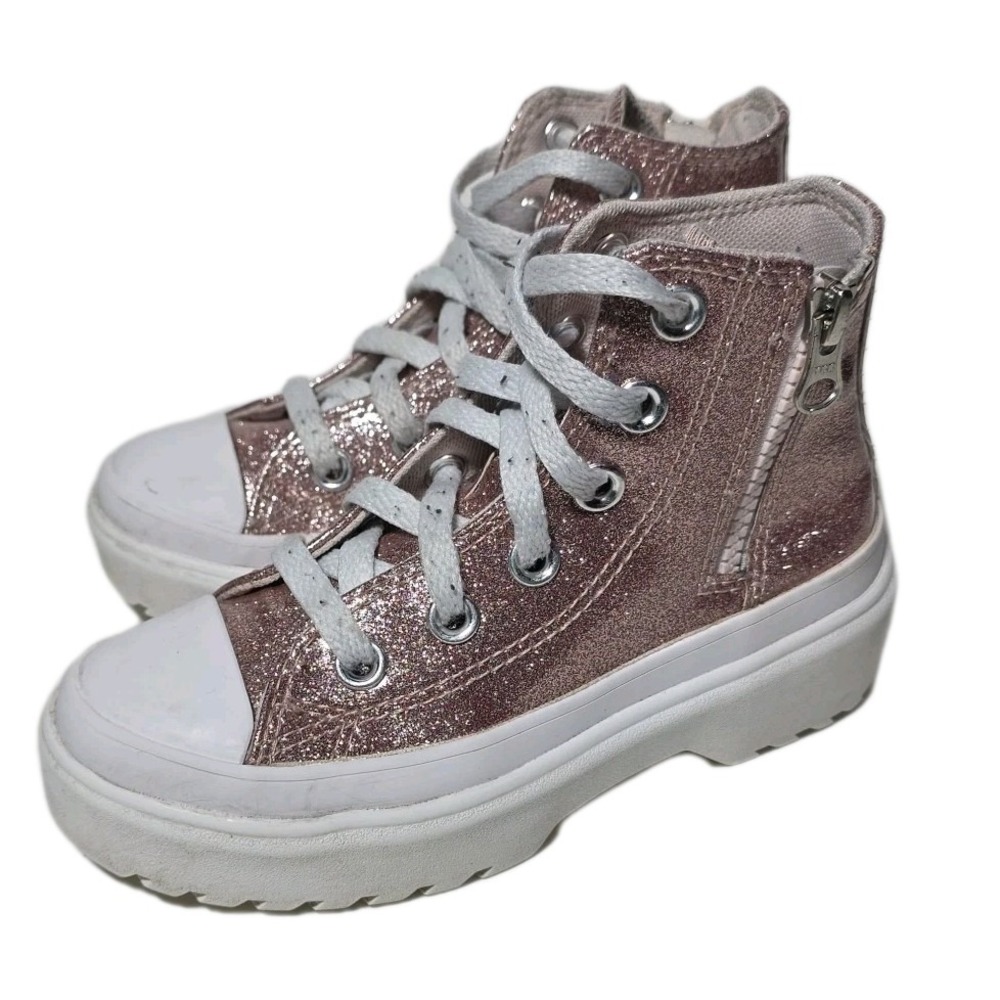 Converse Kids High-Top Glitter Lug sole Sneakers in Rose Gold and White